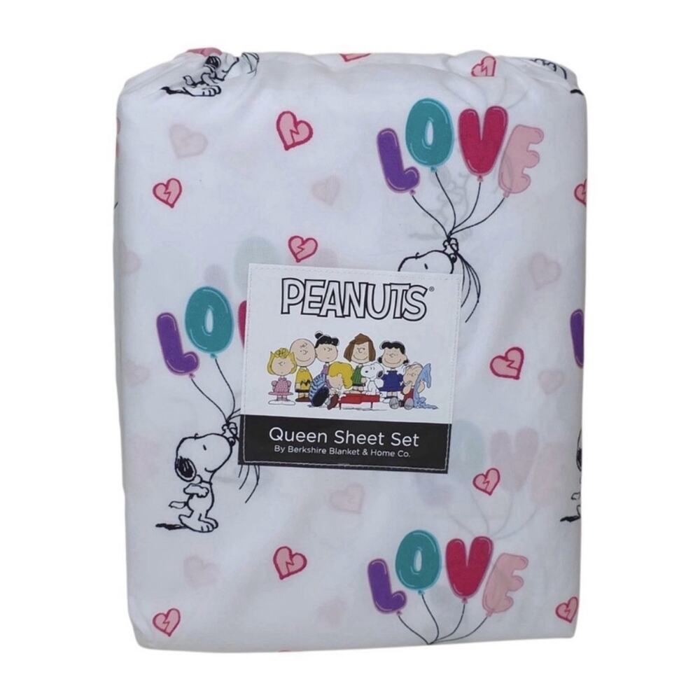 New! Peanuts LOVE BALOON Snoopy Queen 4 Pc Sheet Set By Berkshire Home